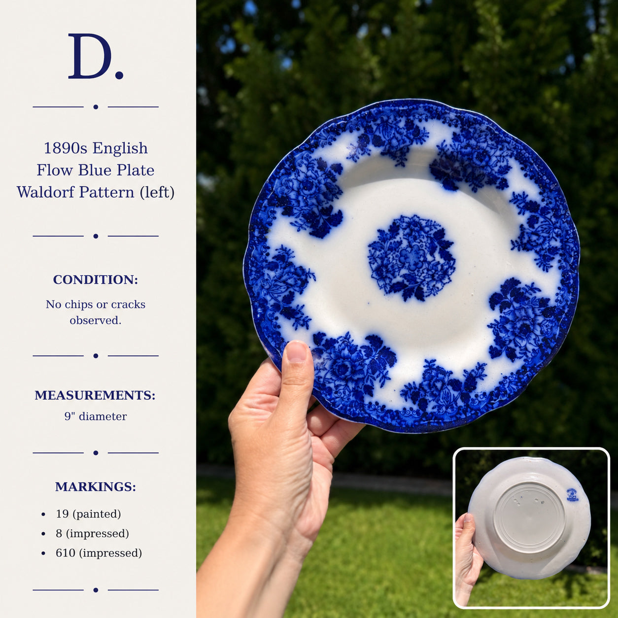 1890s English Flow Blue Waldorf Plate | 9” Staffordshire England