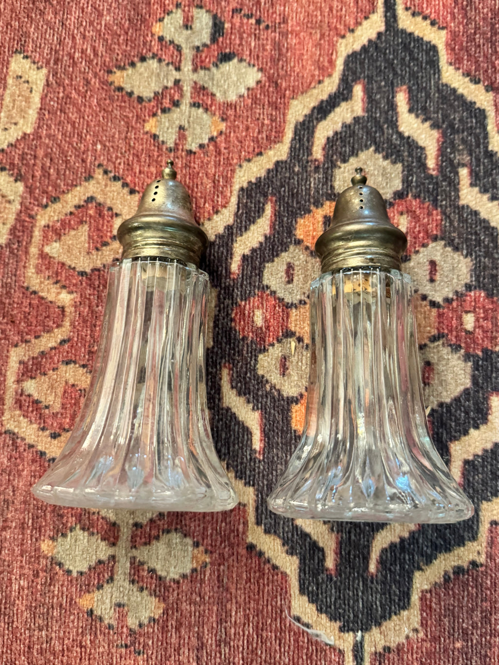 Vintage Fluted Glass Salt & Pepper Shakers with Silver-Tone Tops