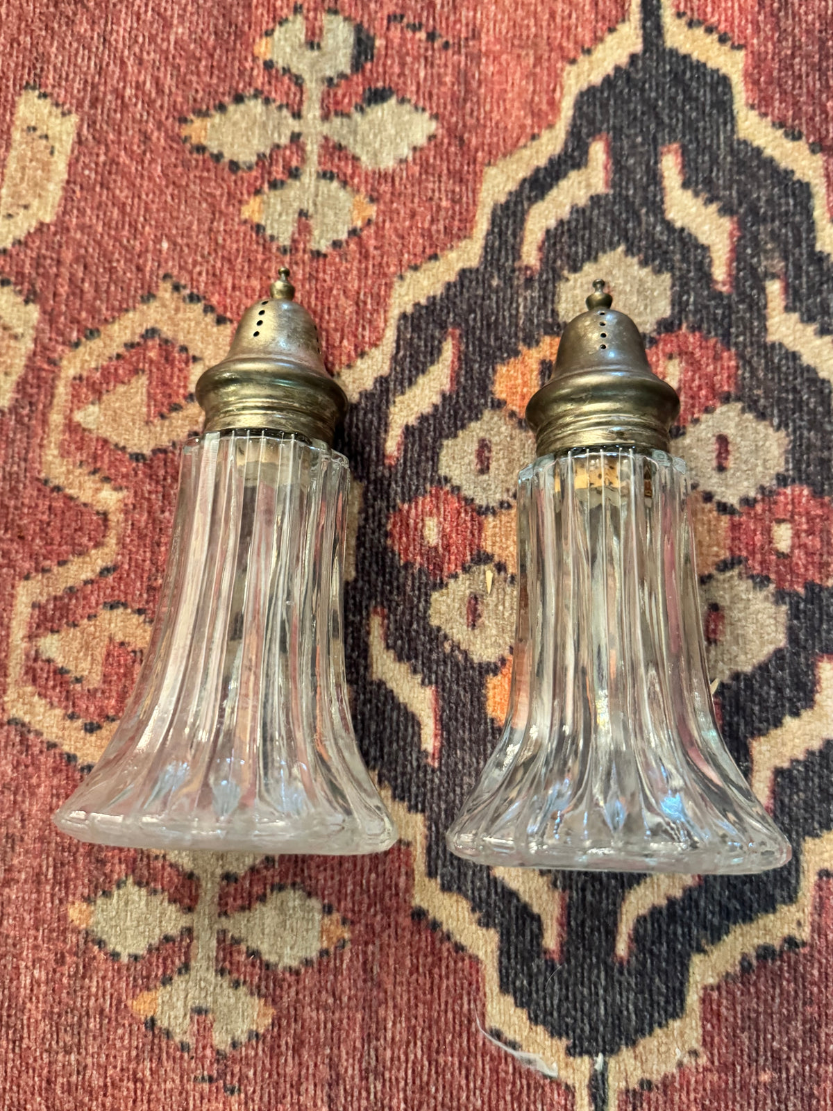 Vintage Fluted Glass Salt & Pepper Shakers with Silver-Tone Tops