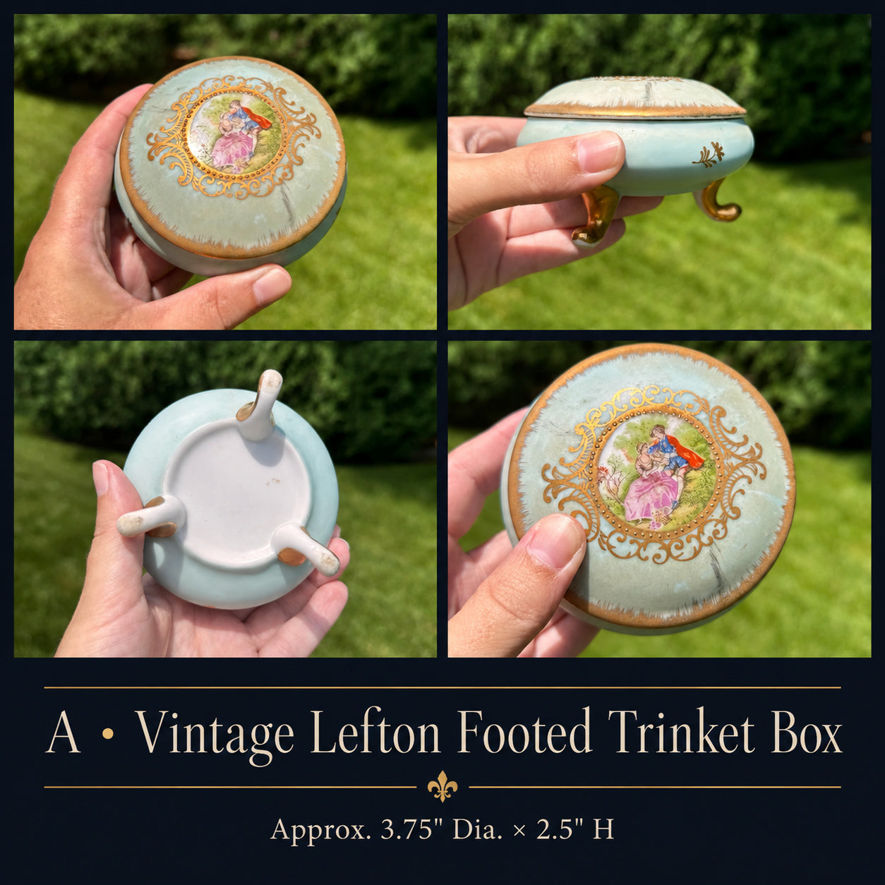 Vintage Lefton Footed Porcelain Trinket Box | Victorian Courting Couple | Made in Japan