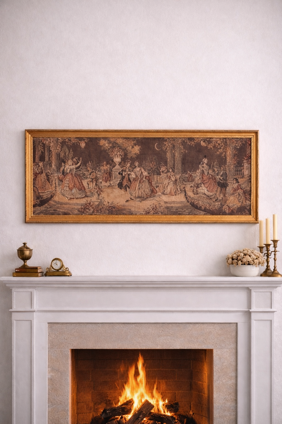 Antique-Style Framed Garden Scene Tapestry, Large Scale (57” W)