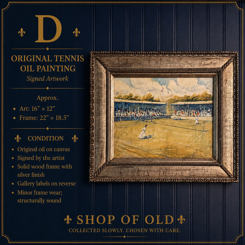 Original Signed Period Tennis Scene Oil Painting on Canvas | Framed Sporting Artwork