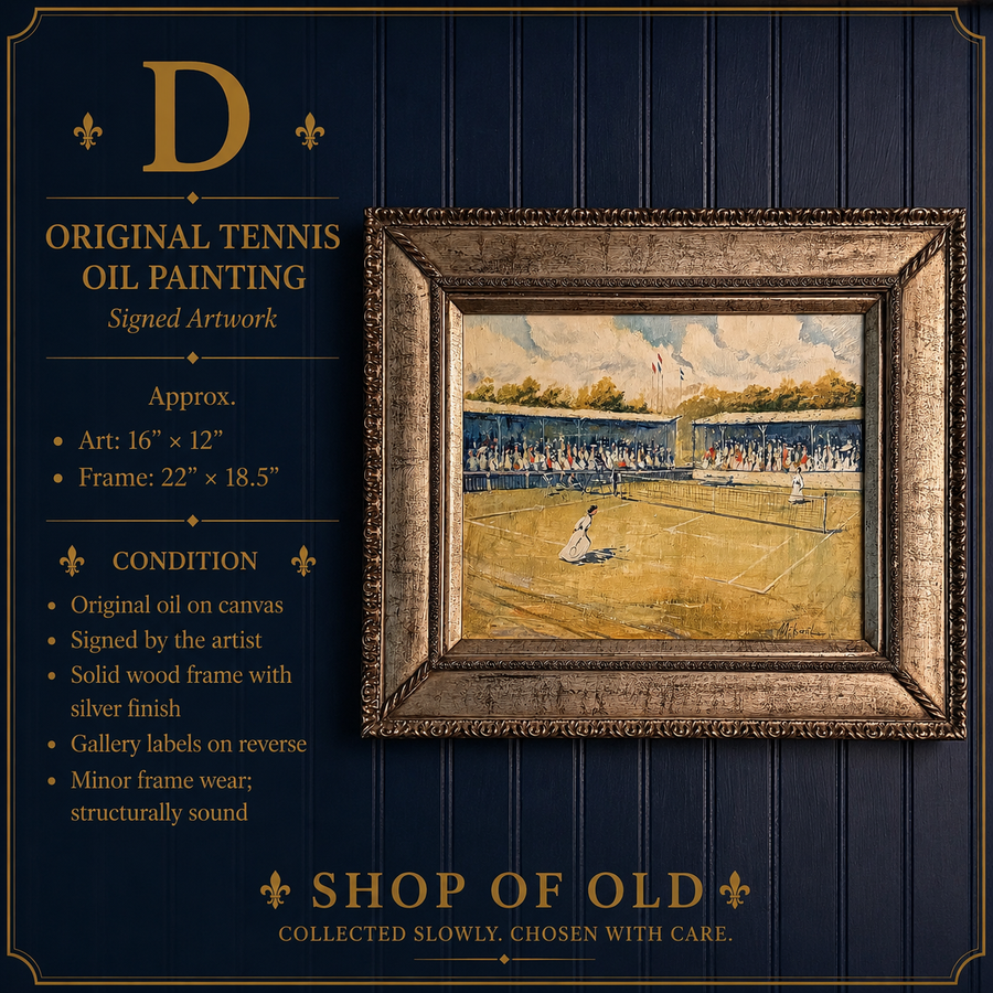 Original Signed Period Tennis Scene Oil Painting on Canvas | Framed Sporting Artwork