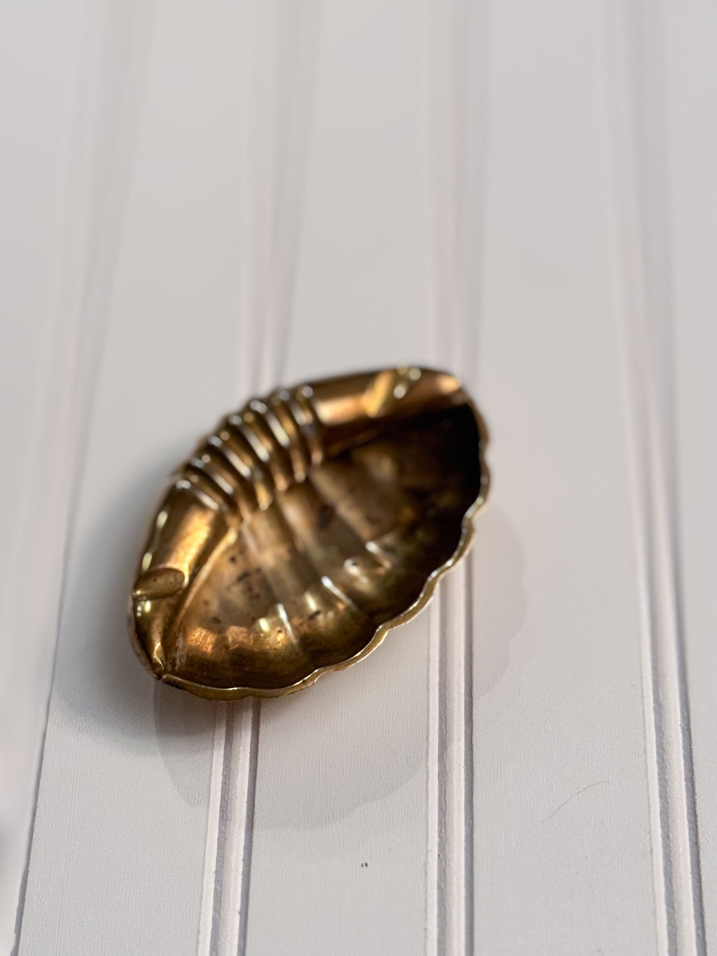 Vintage Solid Brass Clamshell Ashtray | Footed Shell Trinket Dish