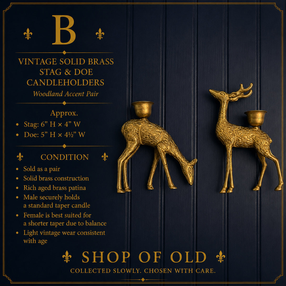 Vintage Solid Brass Stag & Doe Candlestick Holders | Woodland Brass Deer Pair | Mid-Century Decor