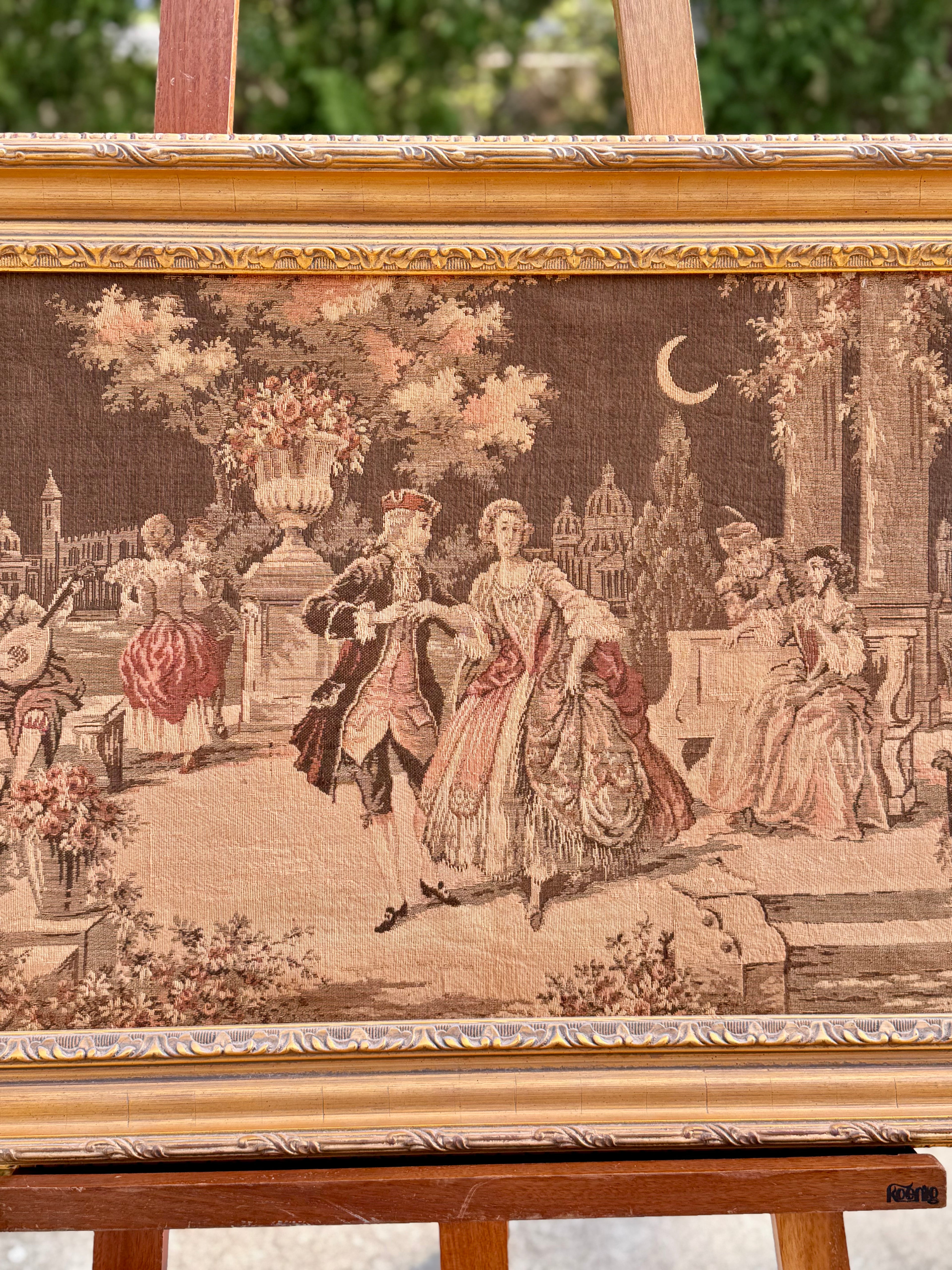 Antique-Style Framed Garden Scene Tapestry, Large Scale (57” W)
