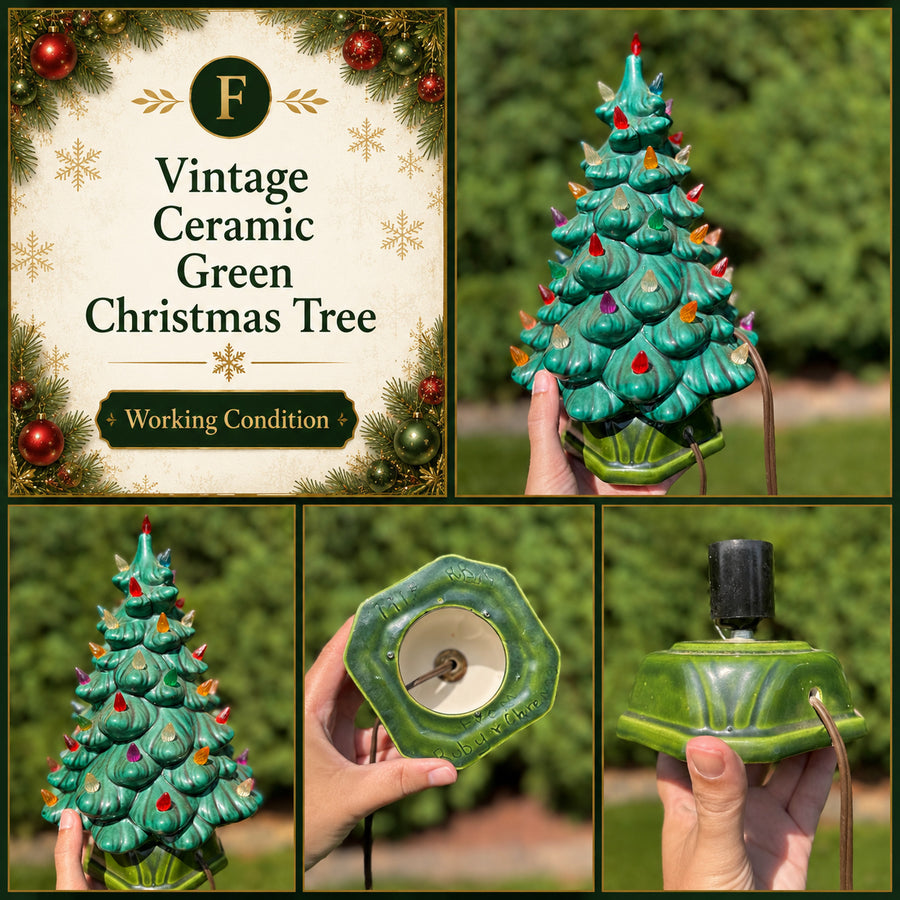 Vintage Ceramic Green Christmas Tree | Lighted Christmas Décor