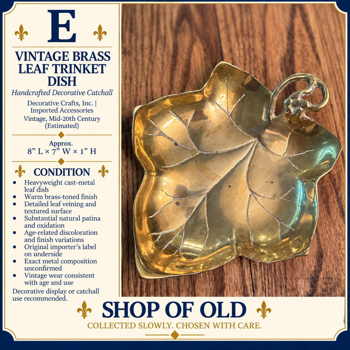 Vintage Brass Leaf Trinket Dish | Decorative Crafts Inc. Metal Catchall