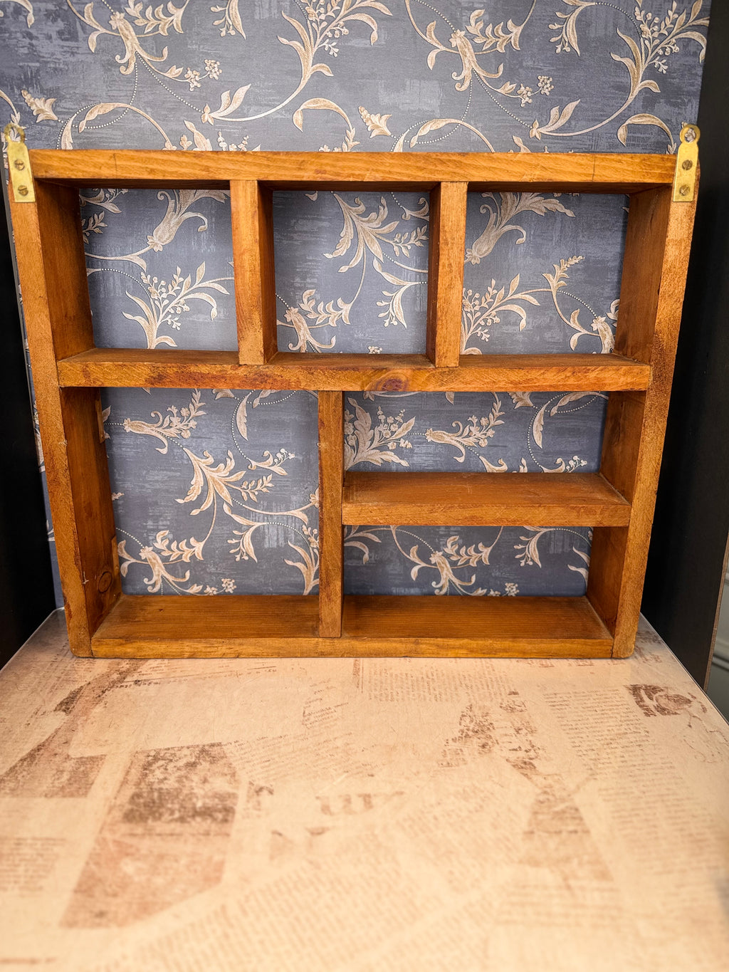 Vintage Wooden Wall Cubby Shelf Display Shelf Shadow Box Curio Shelf