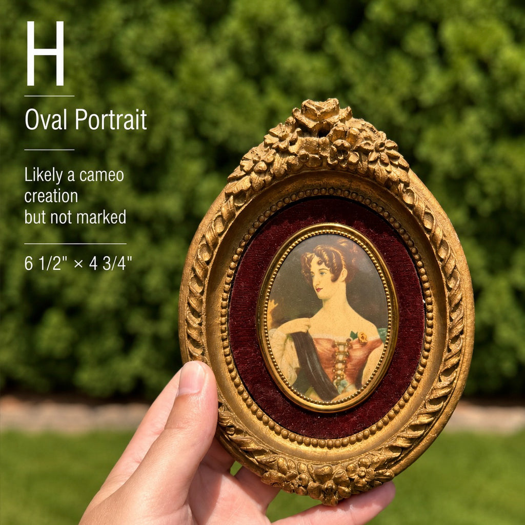 Vintage Oval Lady Portrait Wall Plaque Gold Florentine Style Frame