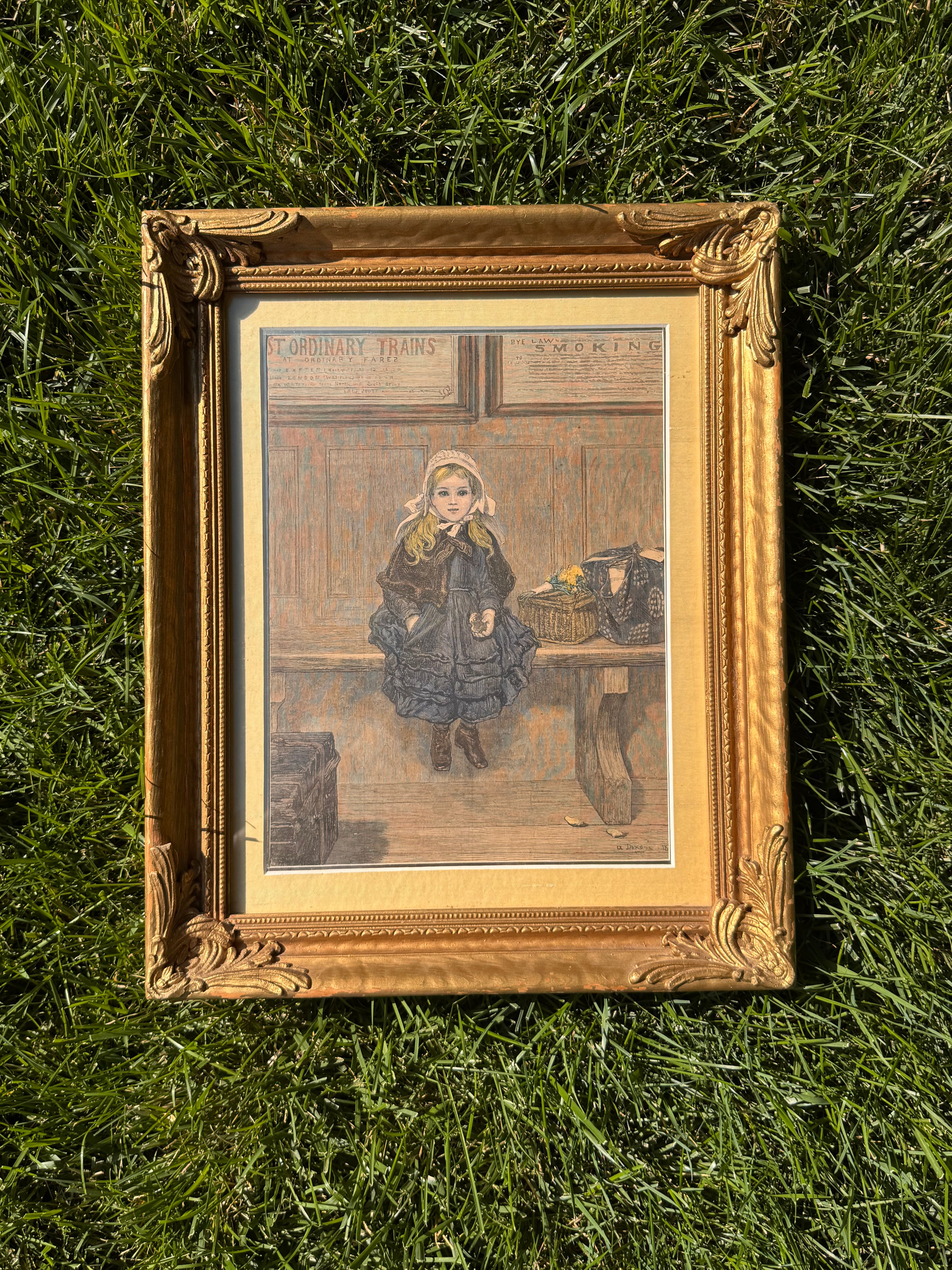 Victorian Hand-Colored Wood Engraving “To Be Left Till Called For” | Alfred Dixon | Antique Gilt Gesso Frame