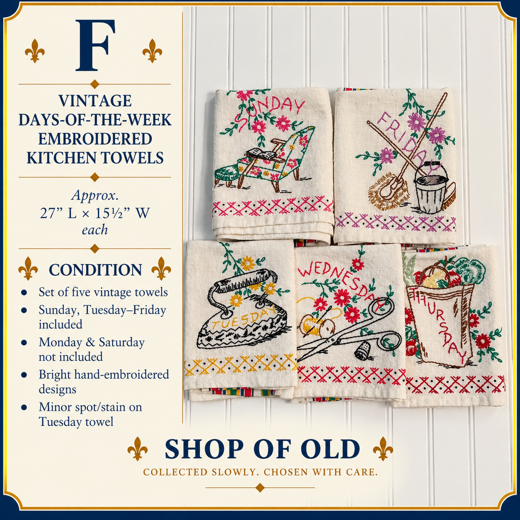 Vintage Days-of-the-Week Embroidered Kitchen Towels | Set of 5