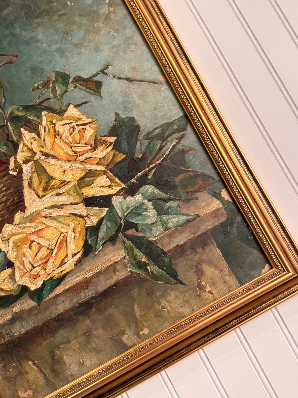 1901 Signed Oil on Board Still Life | Roses & Wine Bottle
