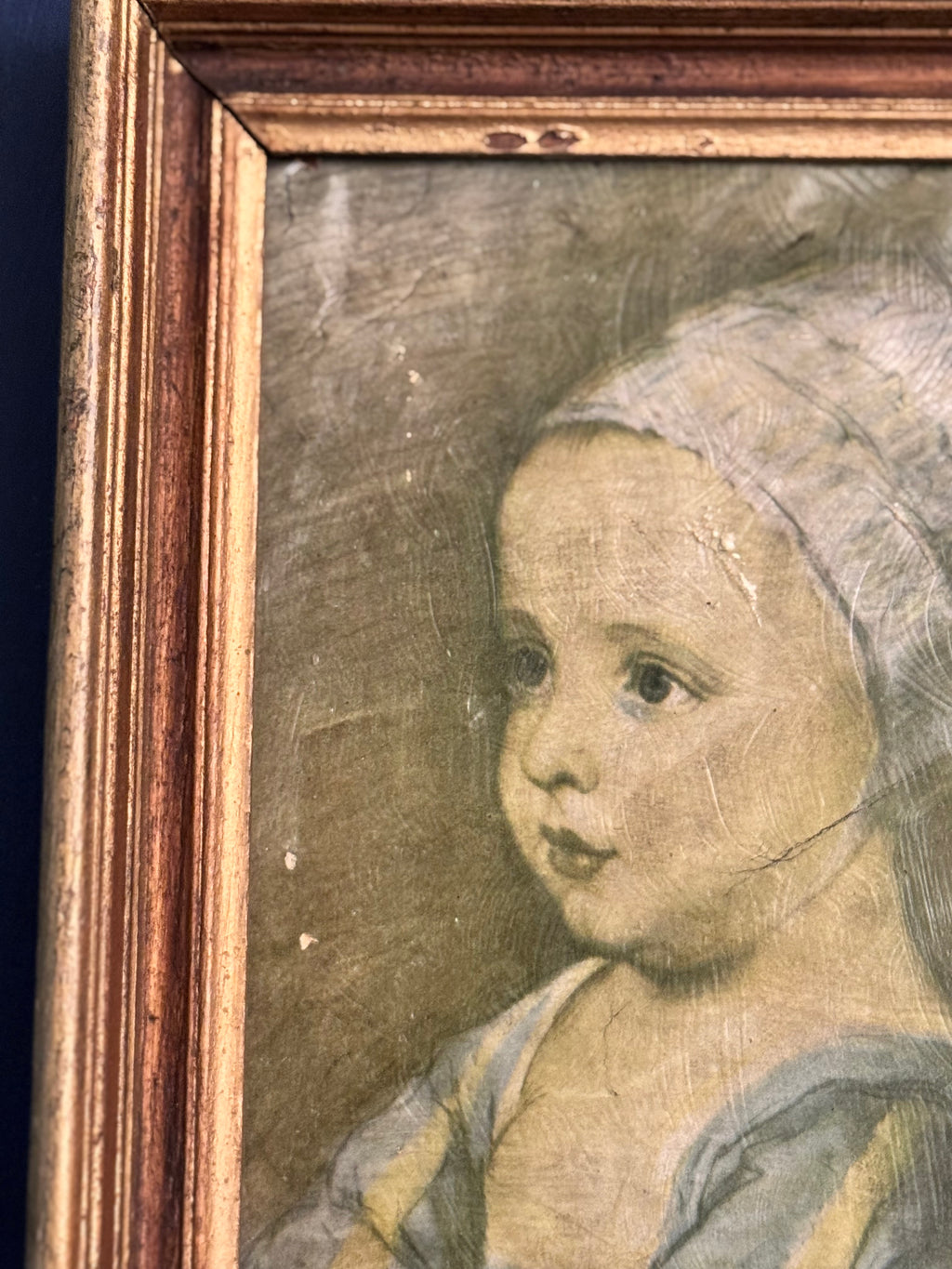 Vintage “Baby Stuart” Textured Portrait Print after Sir Anthony van Dyck | Antique Gold Wood Frame