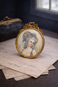 French Hand-Painted Portrait Miniature, Signed Juny, “Mlle Dugazon” Inscribed, Gilt Bronze Frame