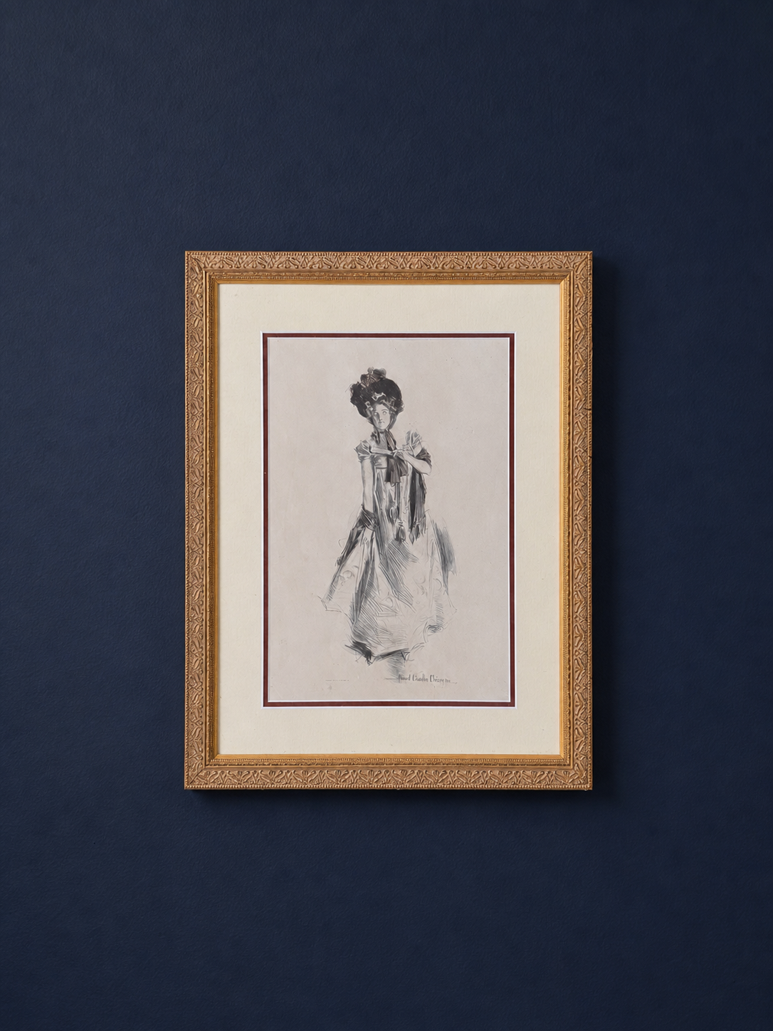 Antique 1906 Howard Chandler Christy Print in Ornate Gilt Frame