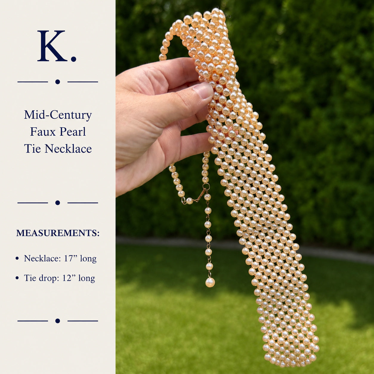 Mid-Century Faux Pearl Tie Necklace