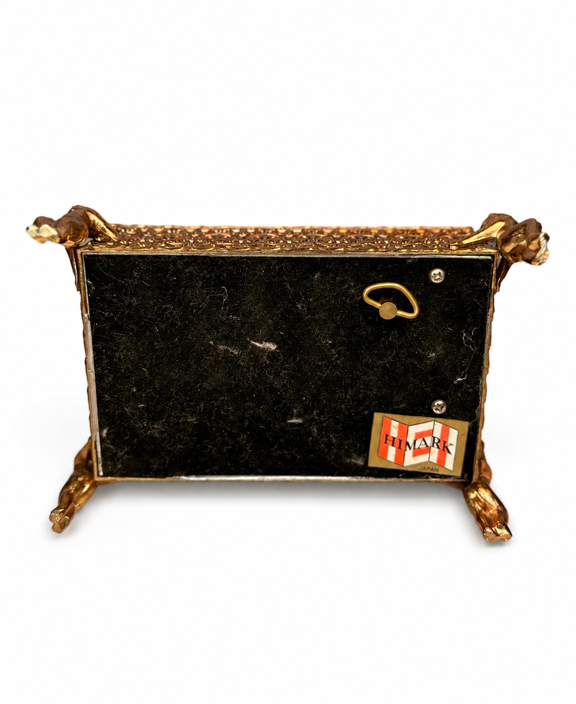 Vintage HiMark Japan Ormolu Cherub Music Box Jewelry Casket with Beveled Glass