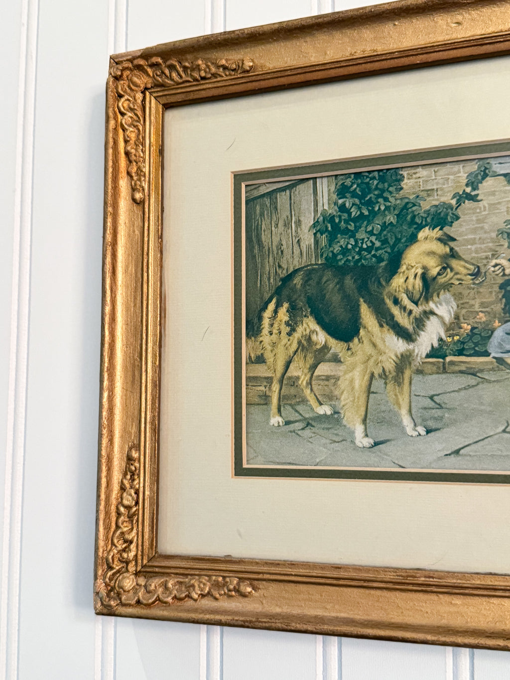 Vintage “Turn About Is Fair Play” Framed Print | Girl & Collie Dog Art