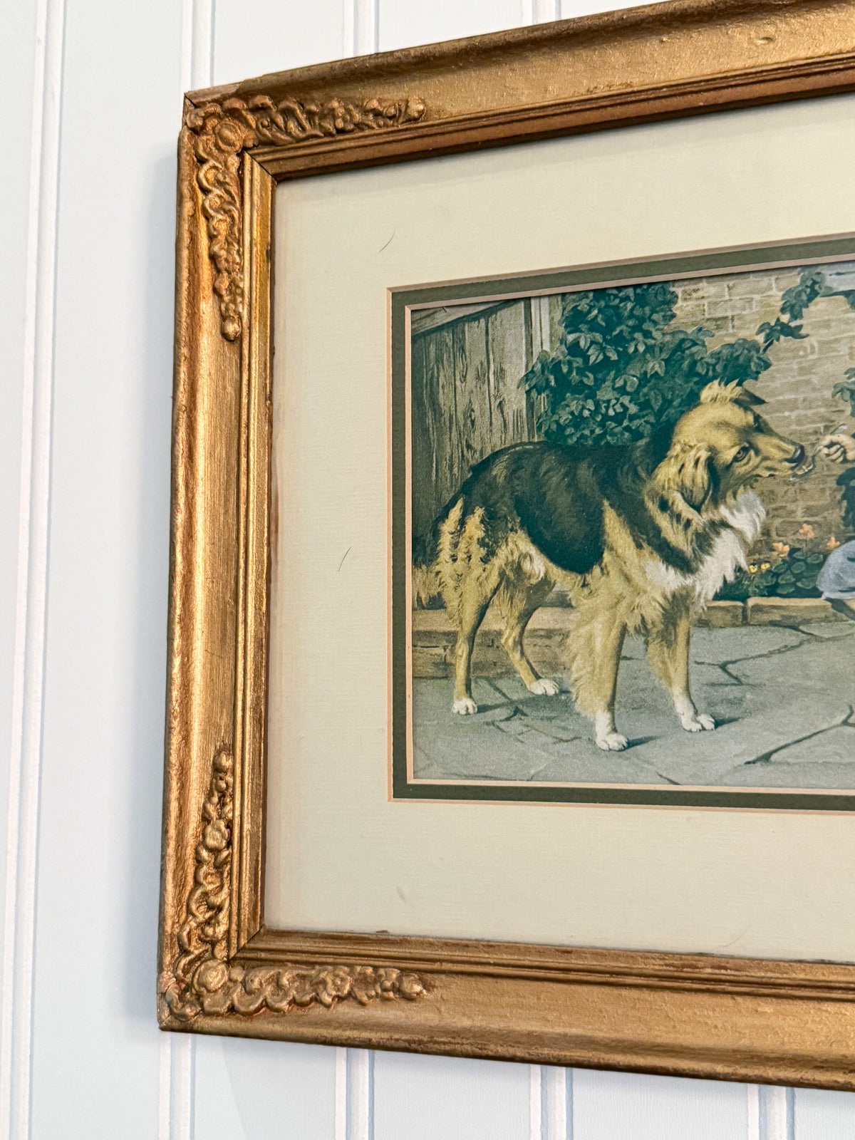 Vintage “Turn About Is Fair Play” Framed Print | Girl & Collie Dog Art