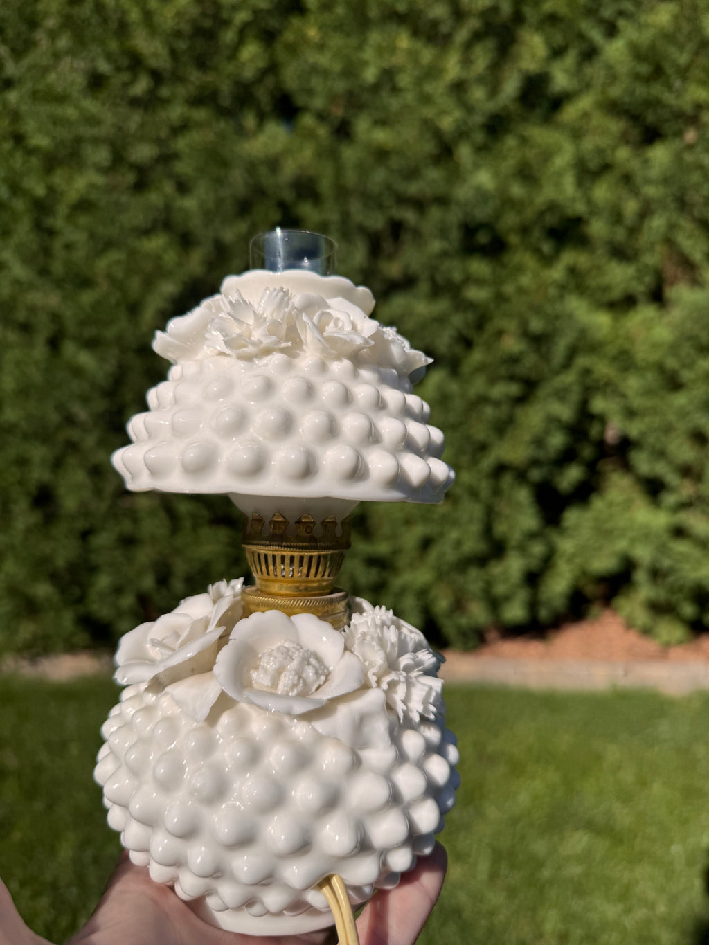 Vintage Fenton White Milk Glass Hobnail Boudoir Hurricane Lamp “Bantam”