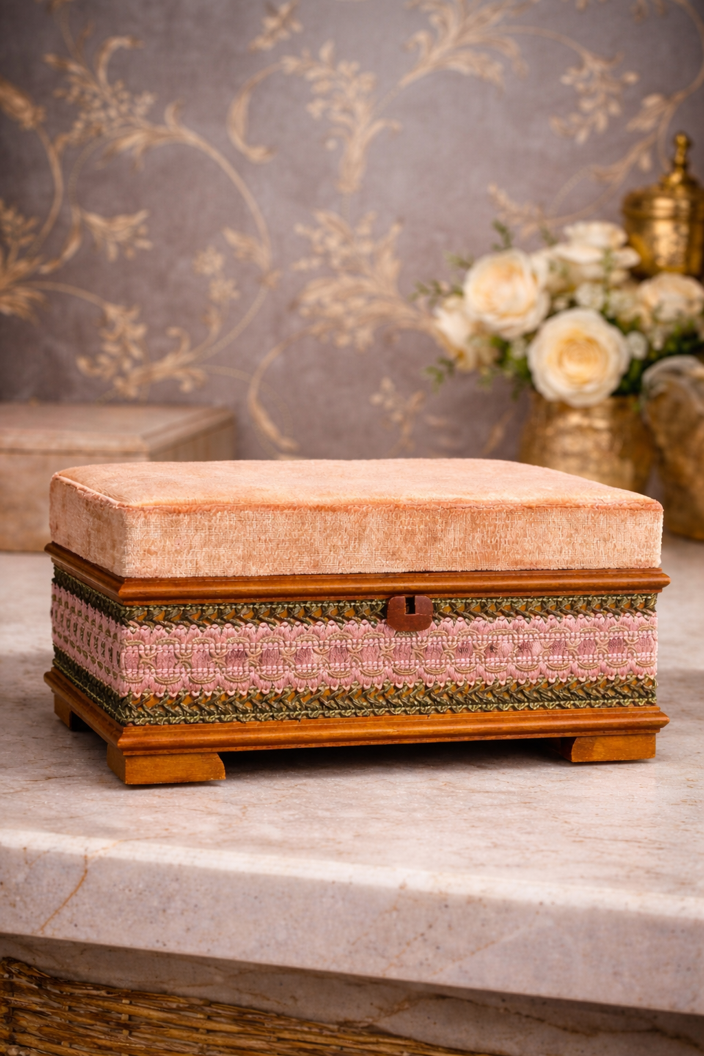 Italian Velvet Jewelry Box with Trim Detail — Estate Found