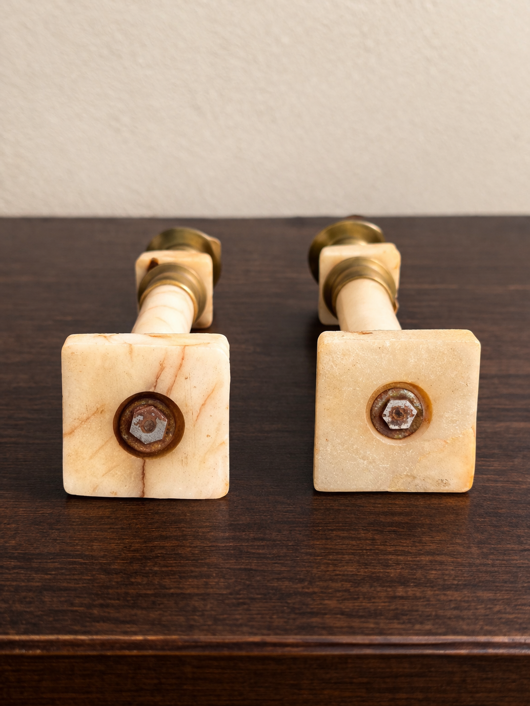 Empire Style Marble & Bronze Candlesticks — Late 19th to Early 20th Century