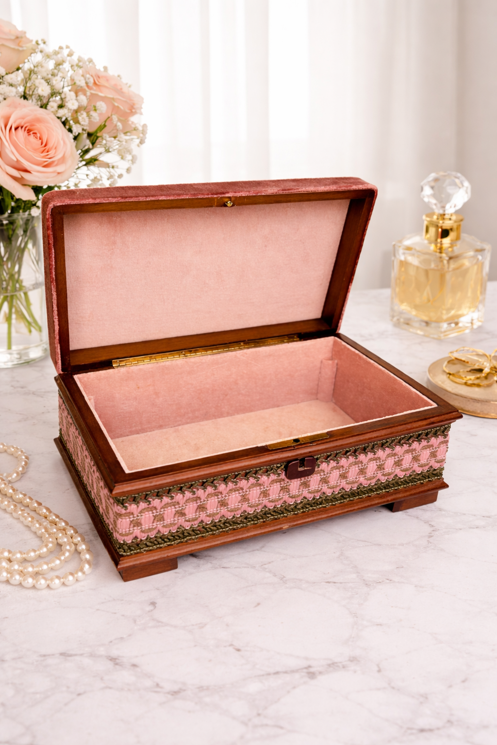 Italian Velvet Jewelry Box with Trim Detail — Estate Found