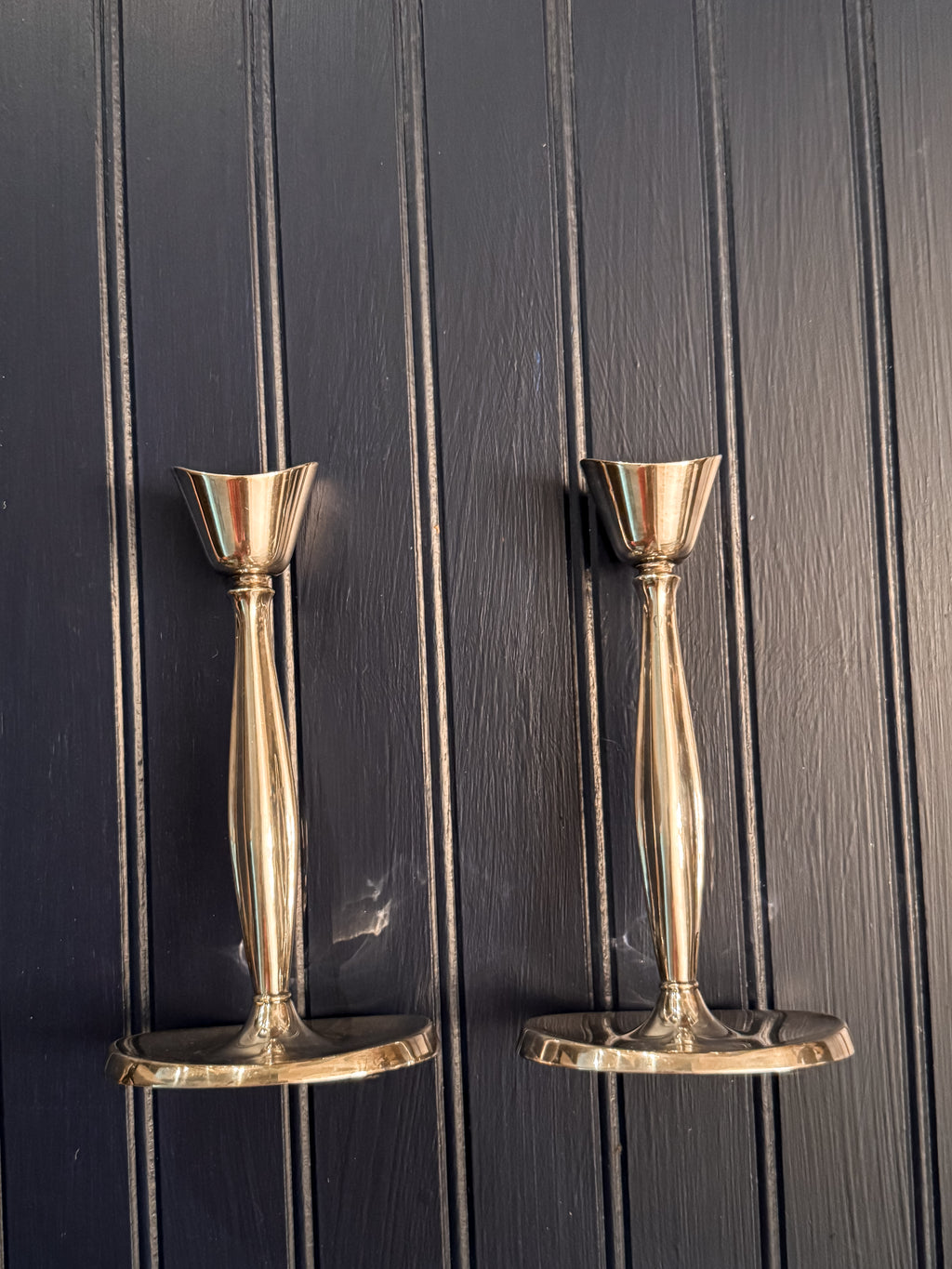 Pair of Vintage Danish Silver-Plated Taper Candlesticks | Christian Jensen Denmark | Mid-Century Modern