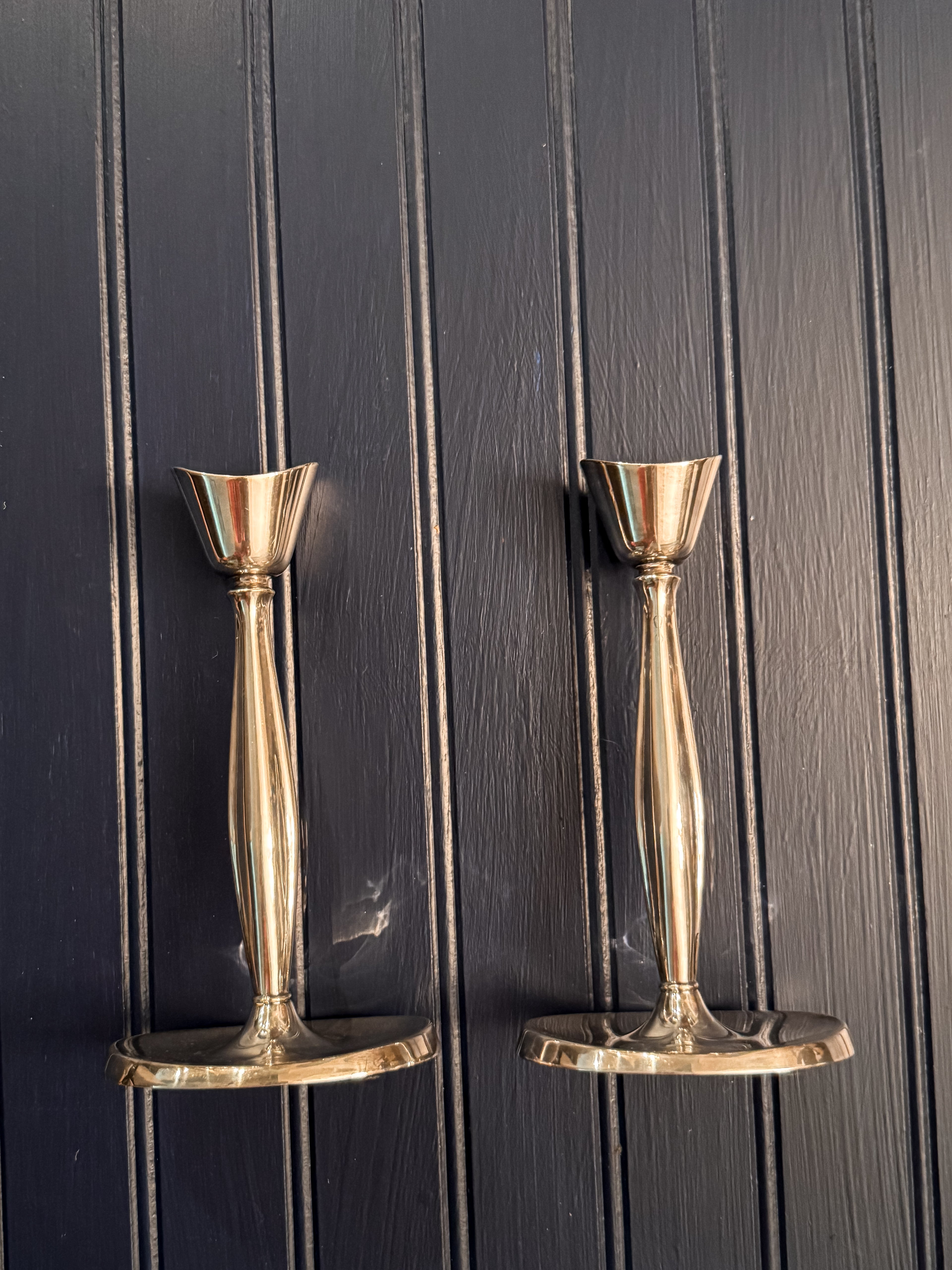 Pair of Vintage Danish Silver-Plated Taper Candlesticks | Christian Jensen Denmark | Mid-Century Modern