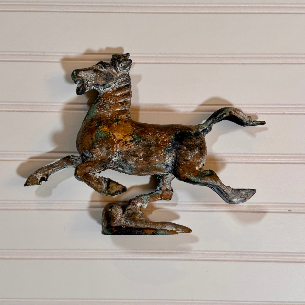Vintage Cast Bronze Running Horse Sculpture | Verdigris Patina | Han Dynasty Inspired