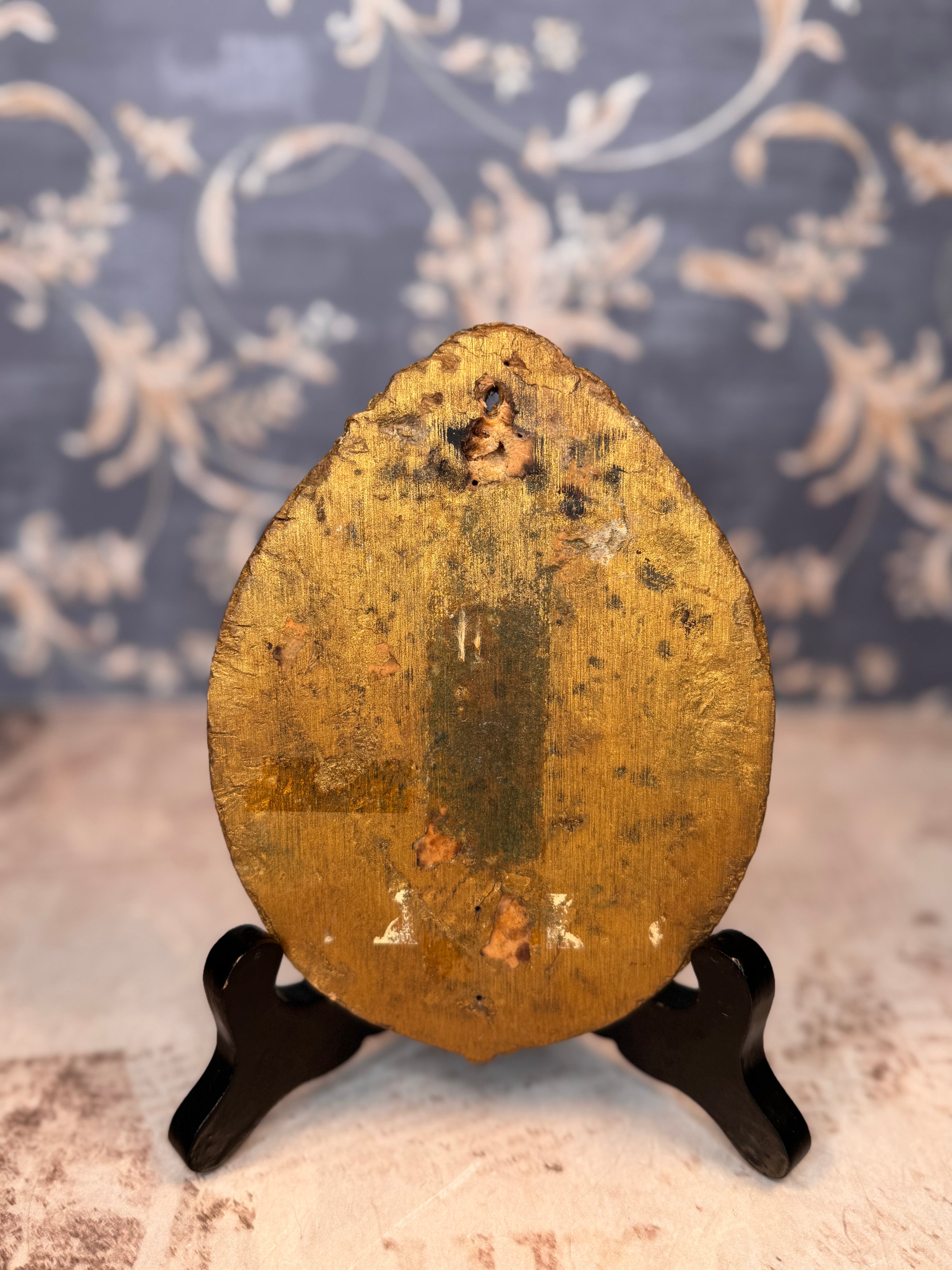 Vintage Oval Lady Portrait Wall Plaque Gold Florentine Style Frame