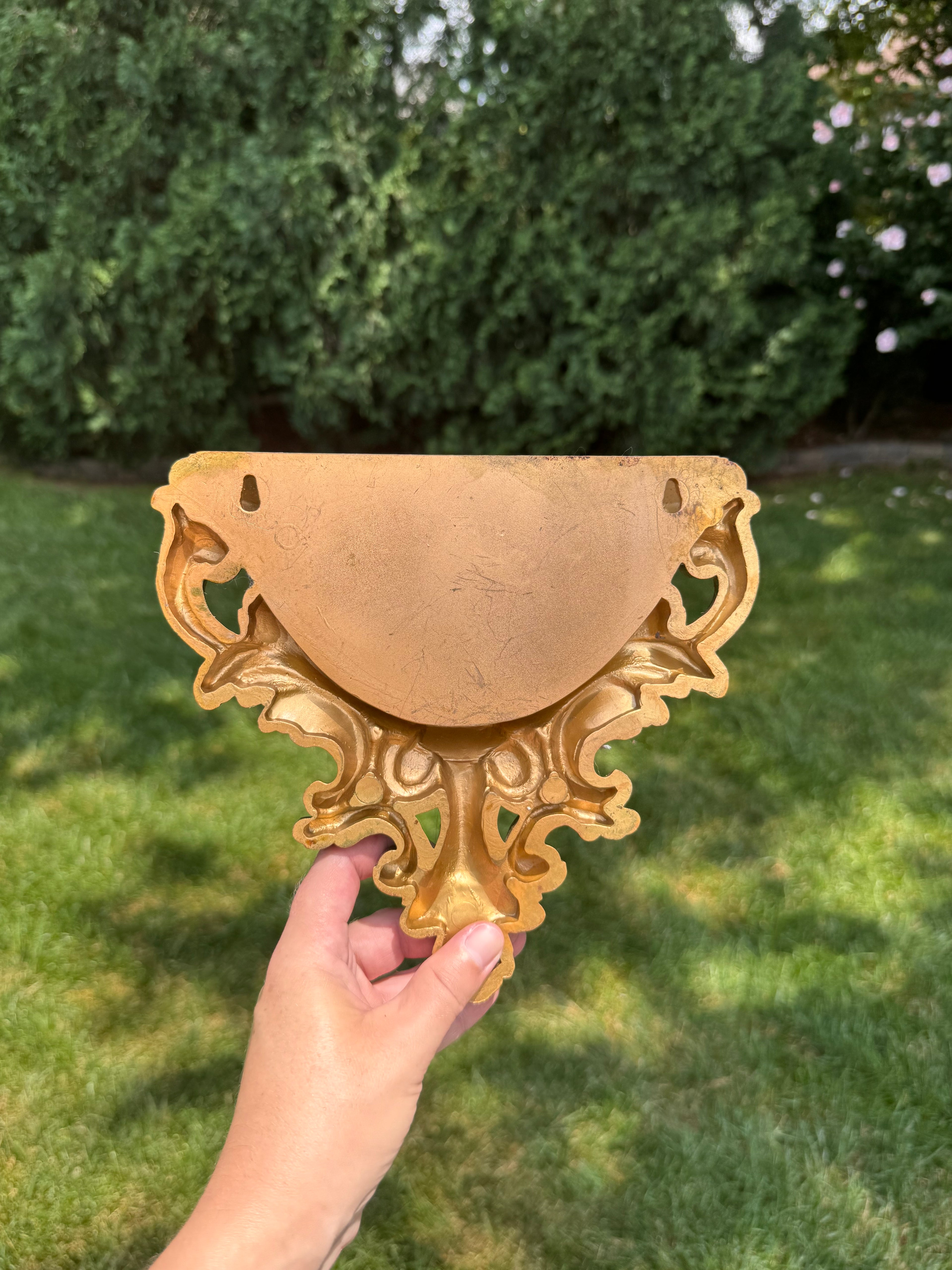 Vintage Pair of 1978 HOMCO Gold Wall Pocket Planters | Hollywood Regency Wall Pockets