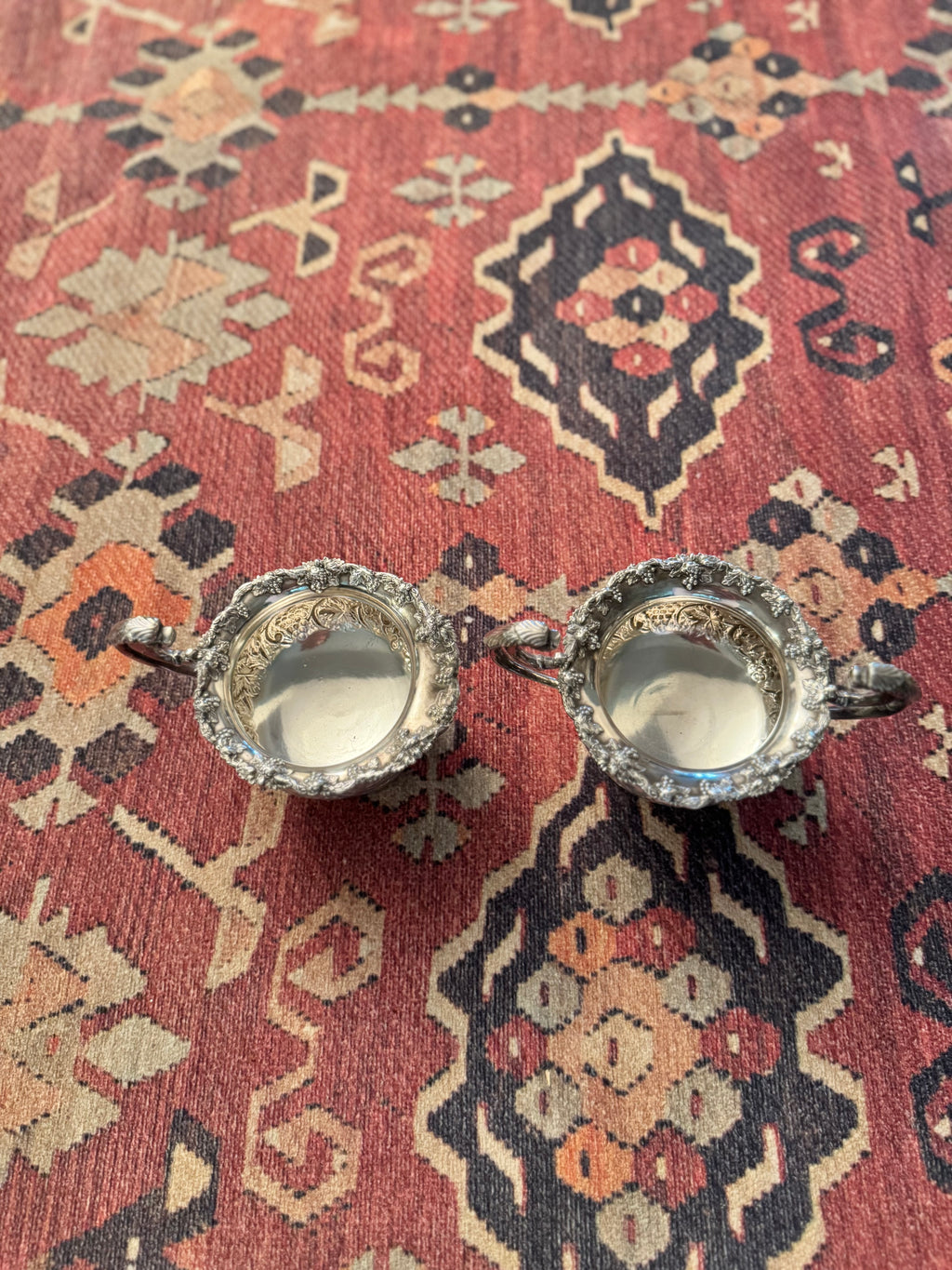 English Old Sheffield Reproduction Silverplate Creamer & Sugar Bowl with Dragon Handles