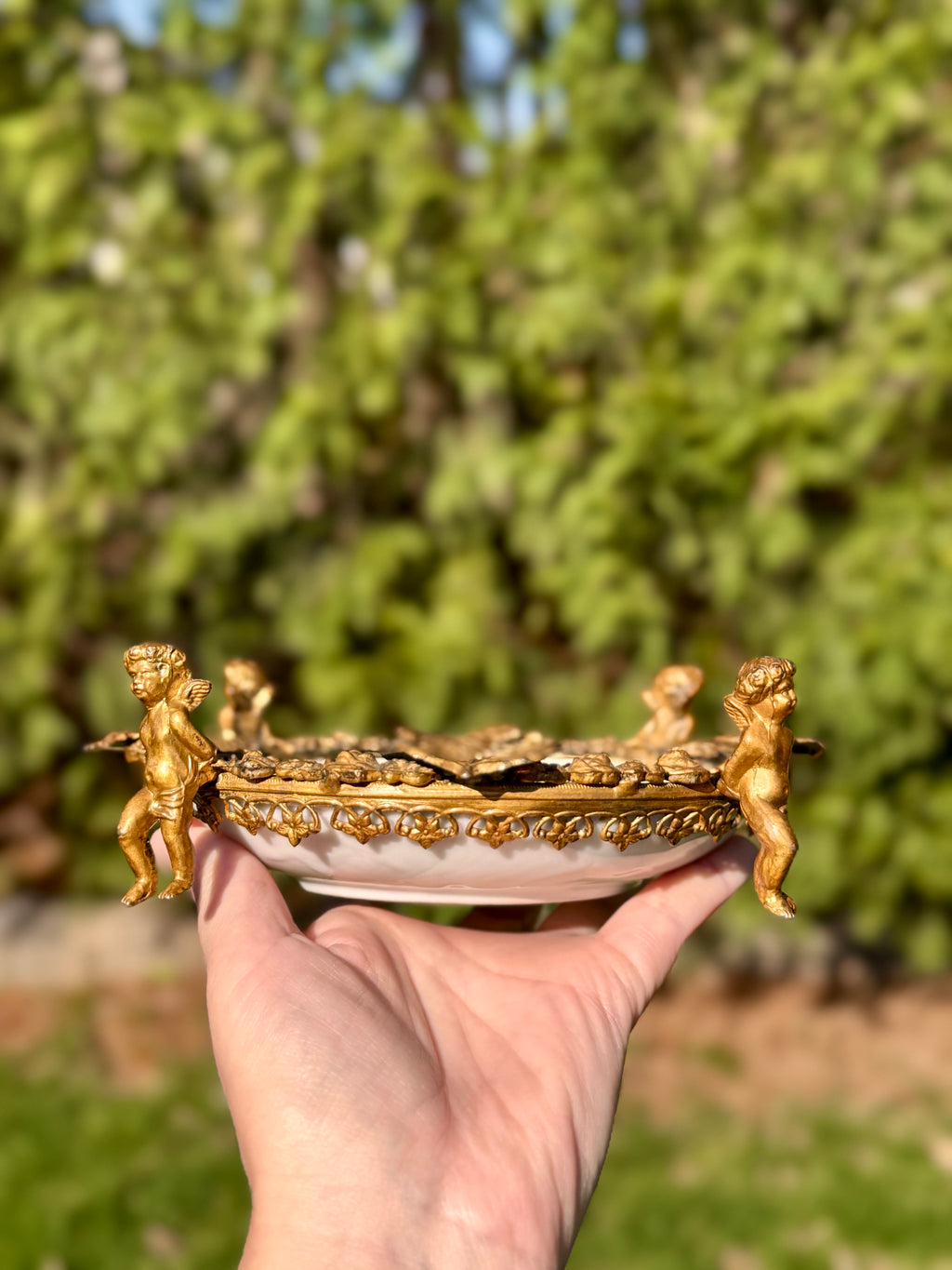Meissen-Style Porcelain Dish in Gilt Bronze Cherub Mount | Napoleon III Style