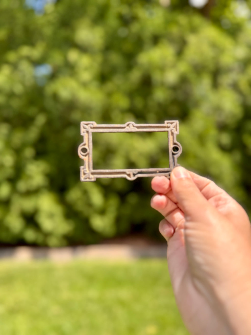 Antique French Brass Label Holder Frame | Openwork Drawer Pull or Card Frame, 4”