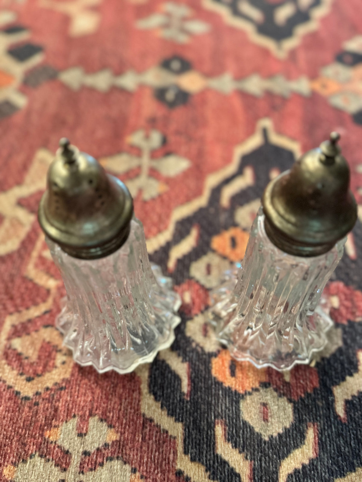 Vintage Fluted Glass Salt & Pepper Shakers with Silver-Tone Tops