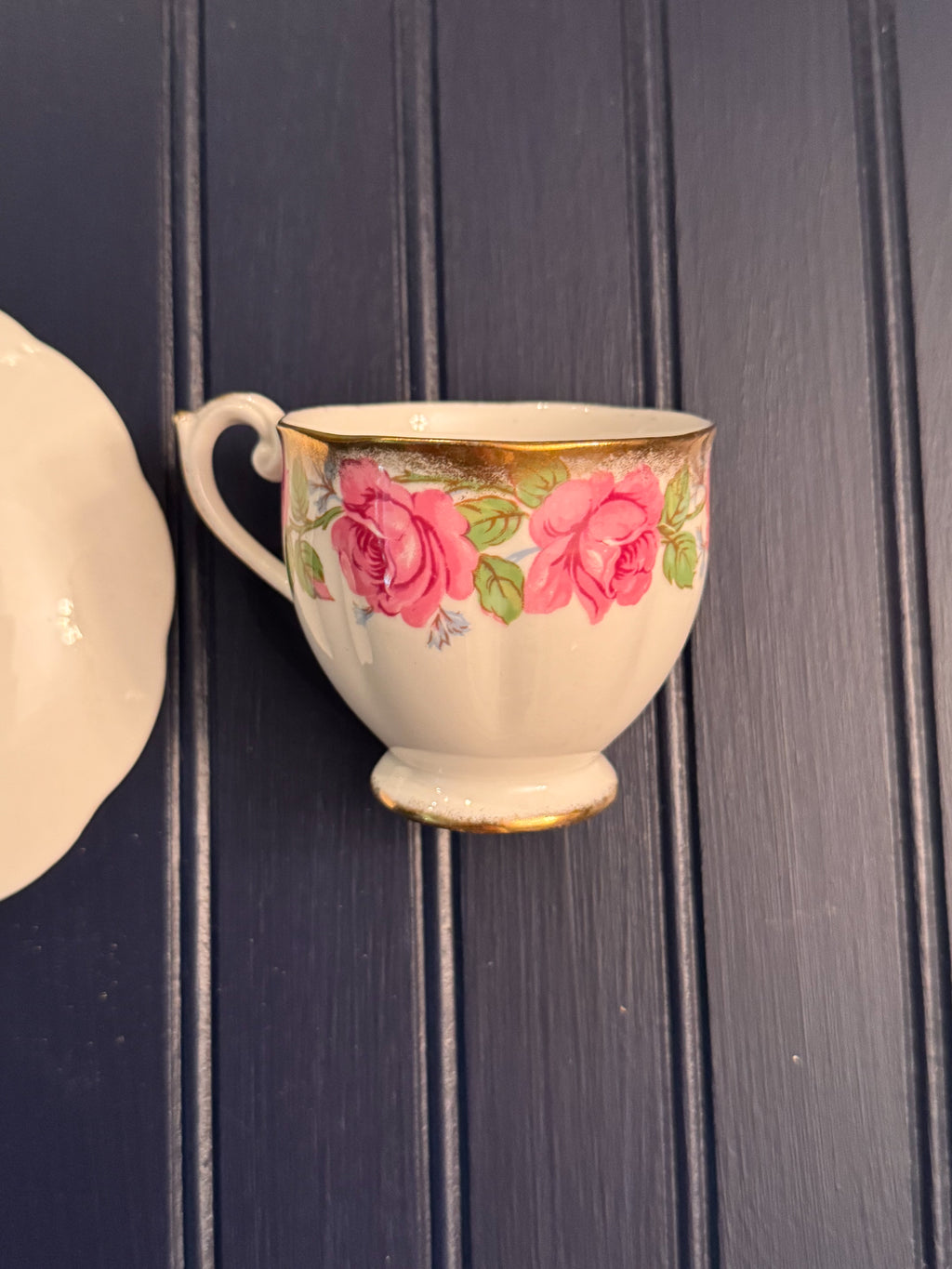 Vintage Queen Anne Fine Bone China Teacup & Saucer | Pink Rose Pattern | Made in England