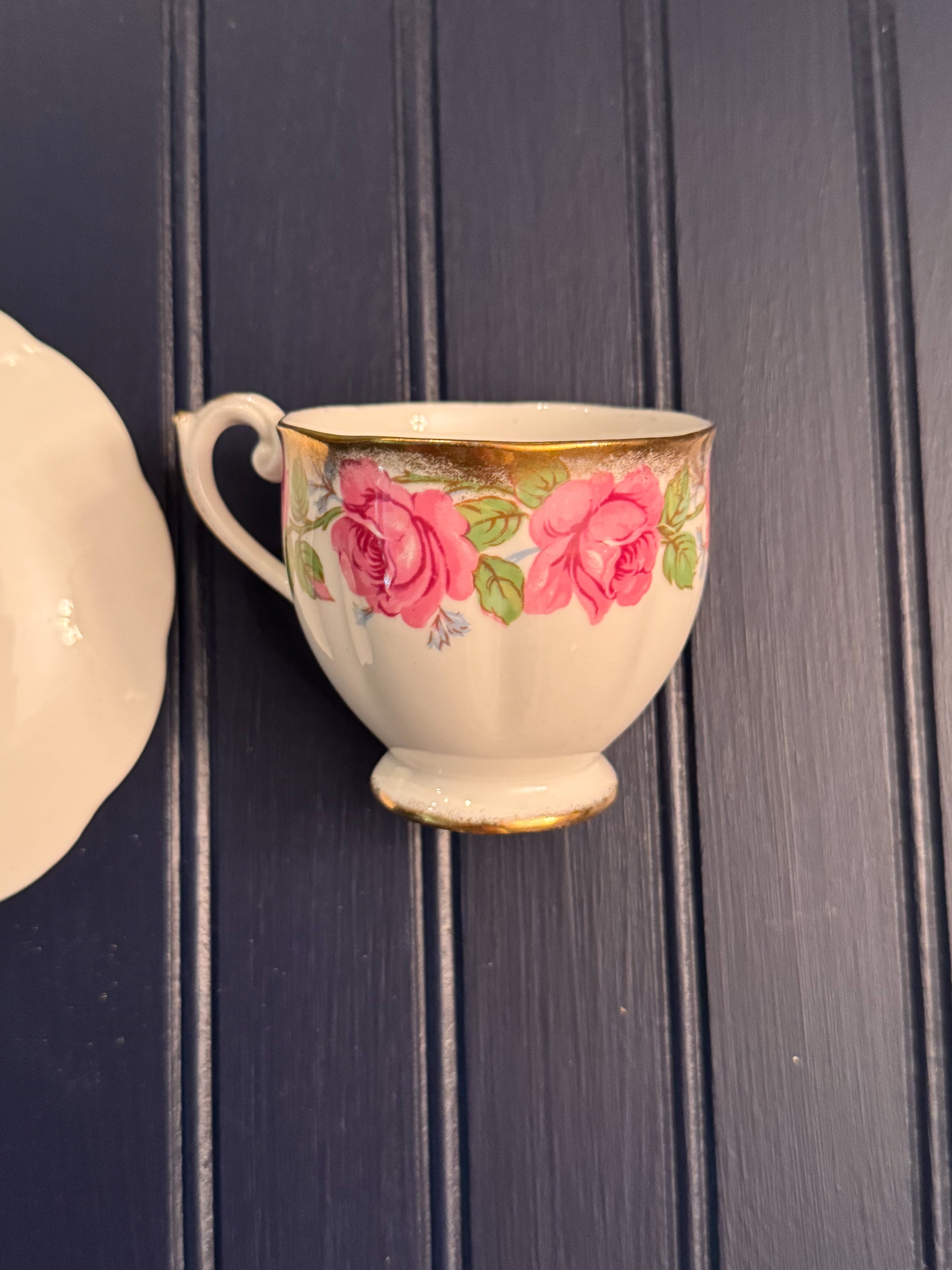 Vintage Queen Anne Fine Bone China Teacup & Saucer | Pink Rose Pattern | Made in England