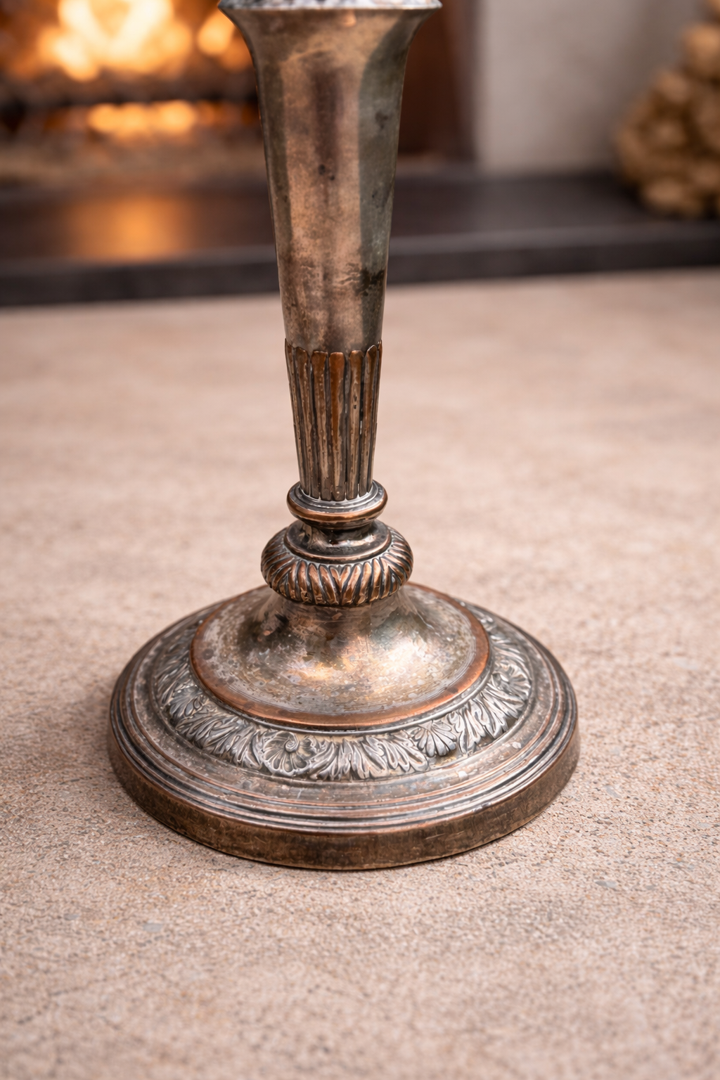 Estate Found Silverplate Candlesticks — Heavy Fluted Column Pair, 11”