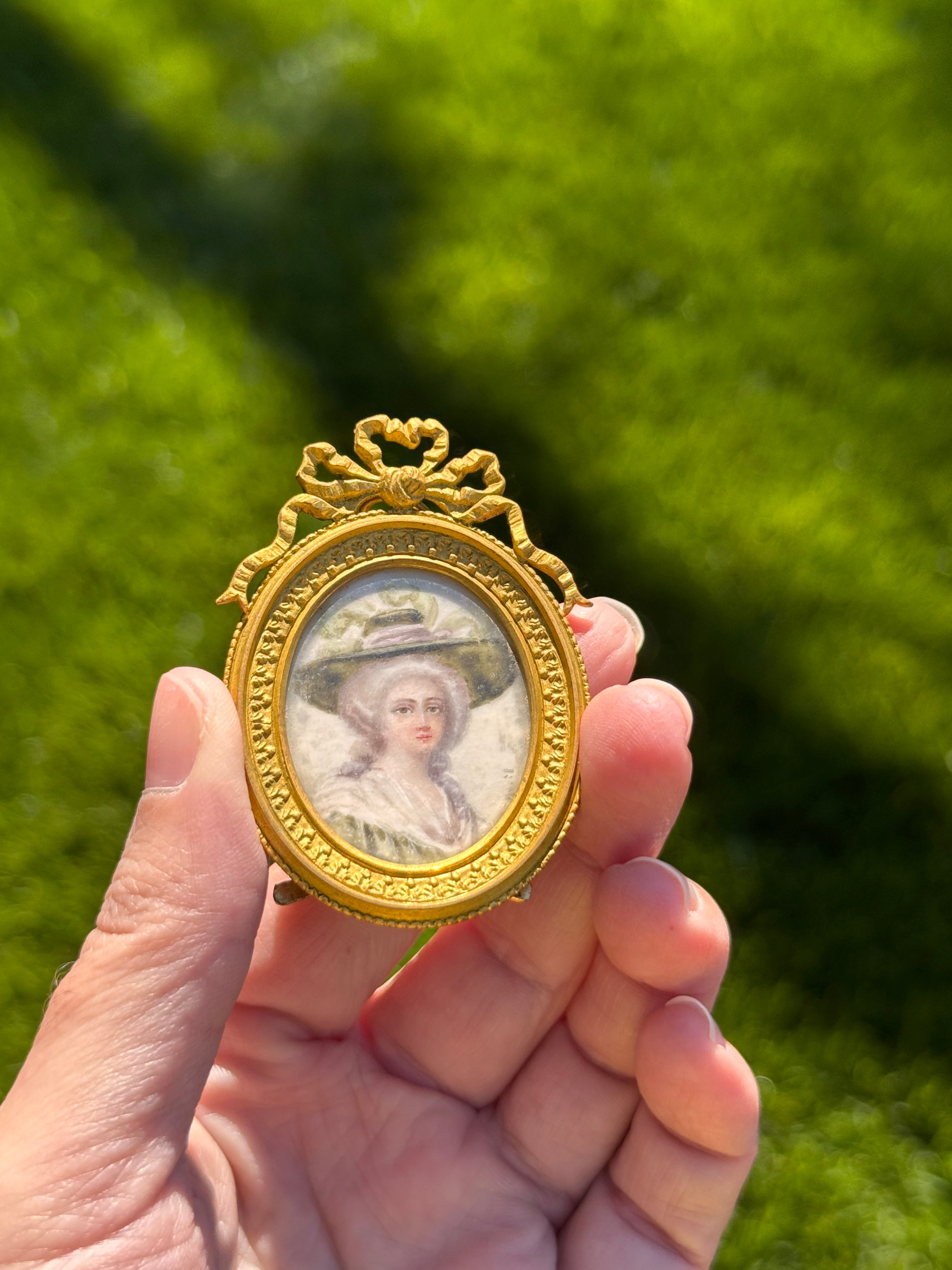 Antique French Gilt Bronze Miniature Portrait of a Noblewoman