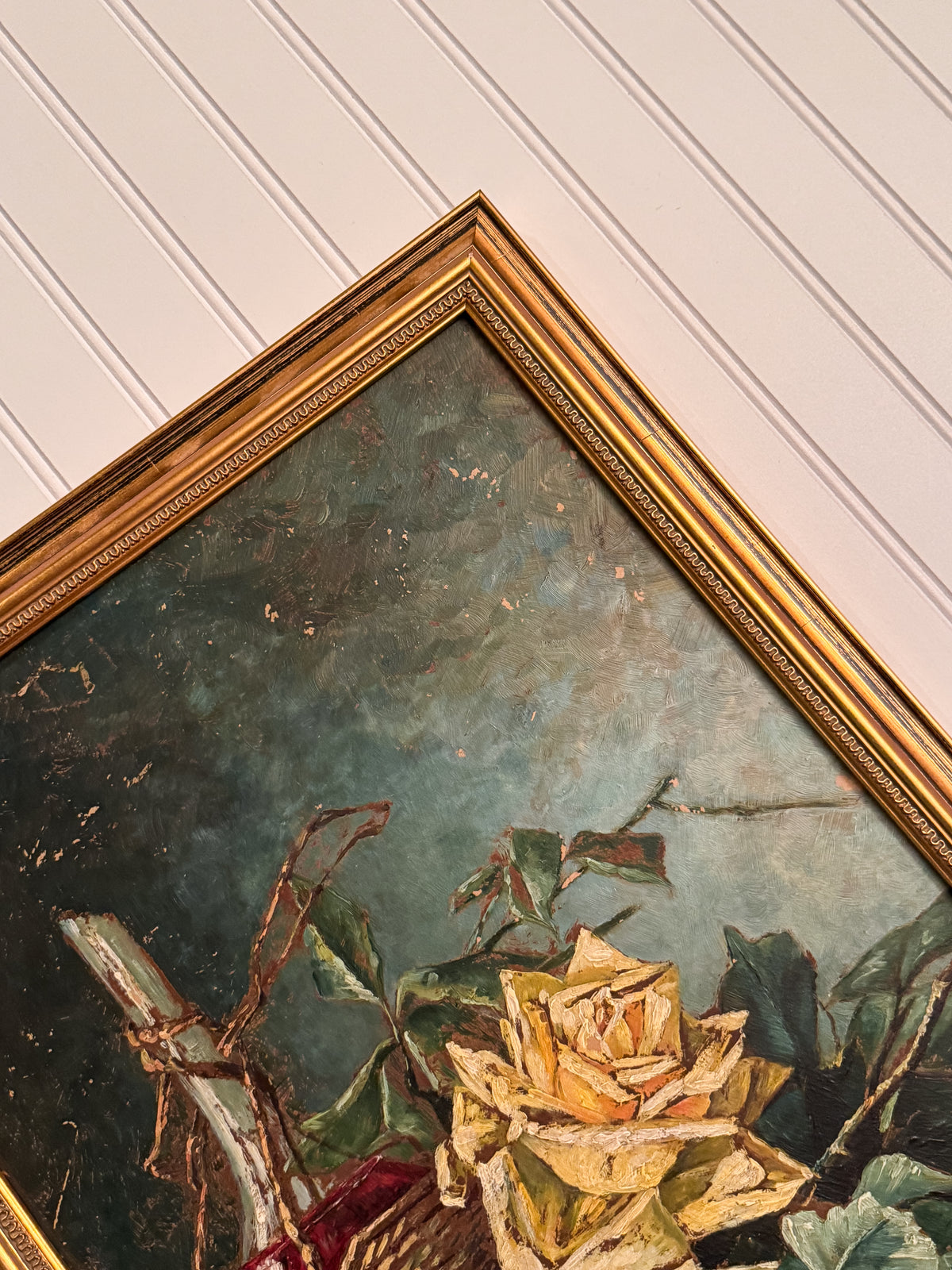 1901 Signed Oil on Board Still Life | Roses & Wine Bottle