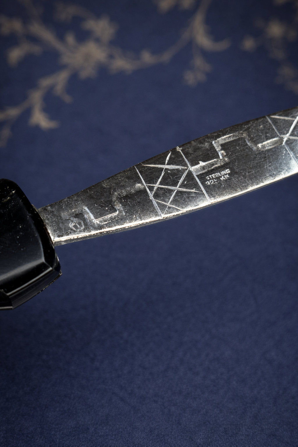Sterling Silver Letter Opener with Carved Black Onyx Handle