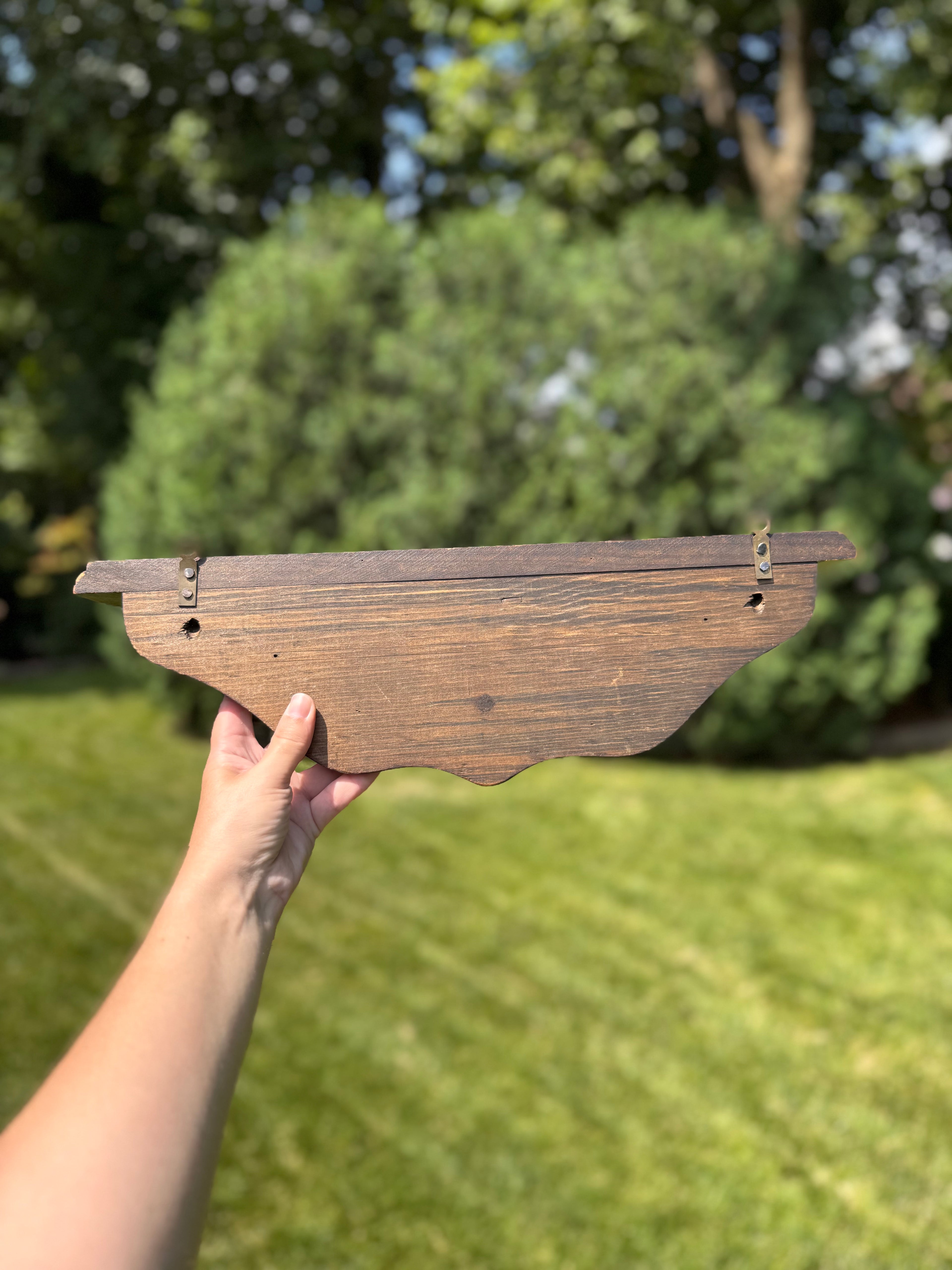 Vintage Wood Wall Shelf with Hanging Loops