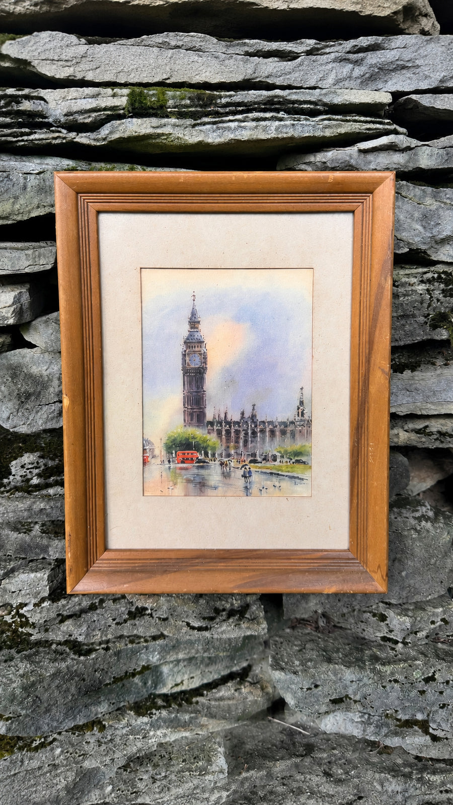 Original Big Ben London Watercolor | Framed English Cityscape | Signed Likely Asierio￼