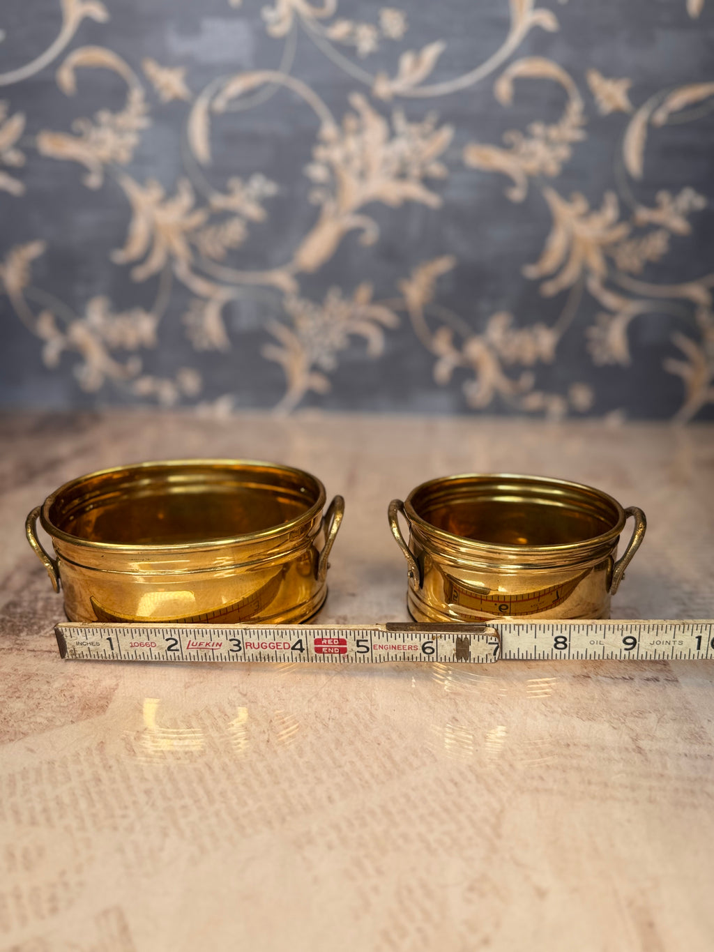 Vintage Brass Jardiniere Planter Pair Nesting Brass Cachepots