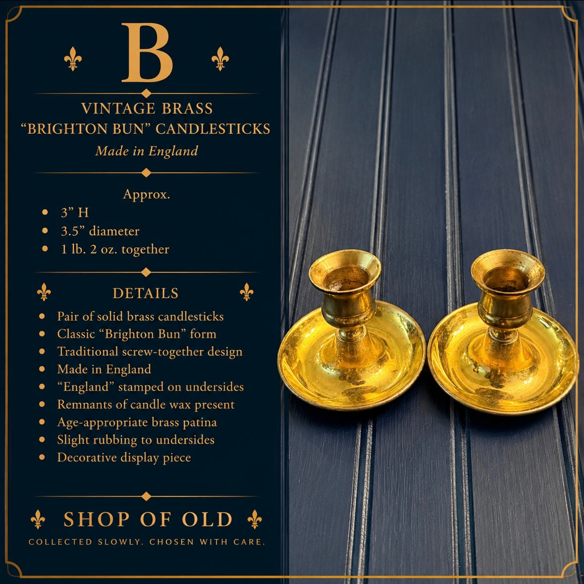 Vintage Brass “Brighton Bun” Candlesticks | Made in England