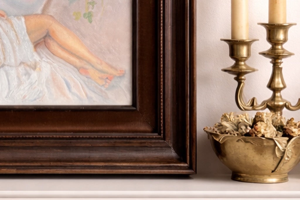 Vintage Oil Painting Nude Study M. Wells Inscribed Verso Walnut Frame