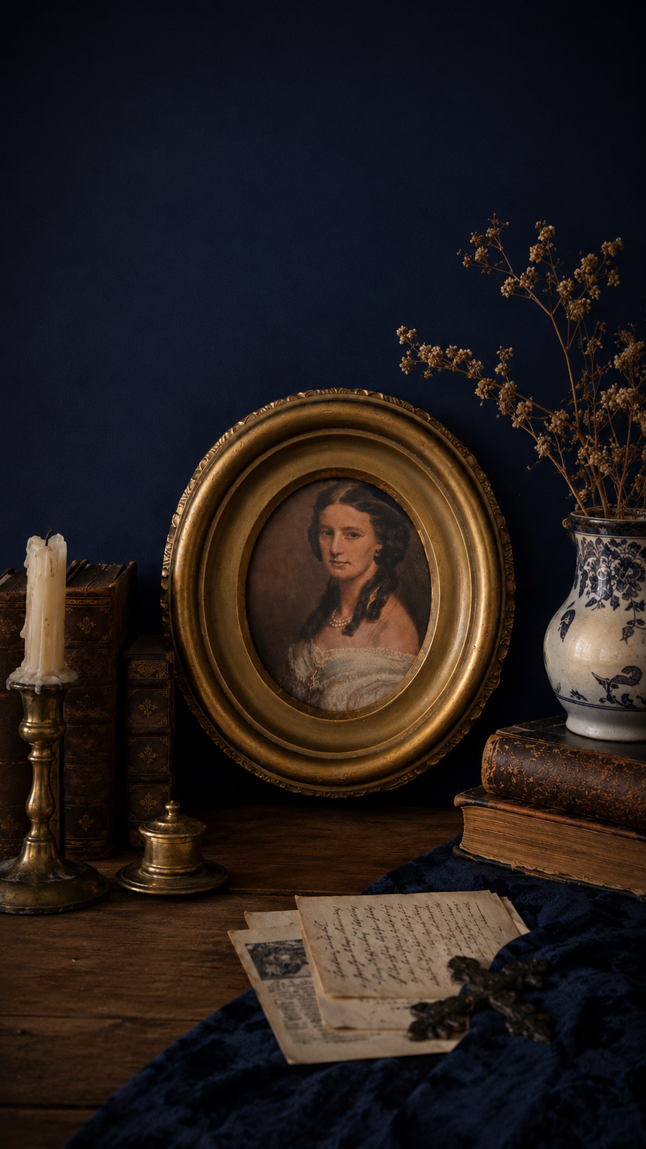 Antique Round Deep-Well Gilt Portrait Frame with Hand-Cut Glass, c. 1890–1910