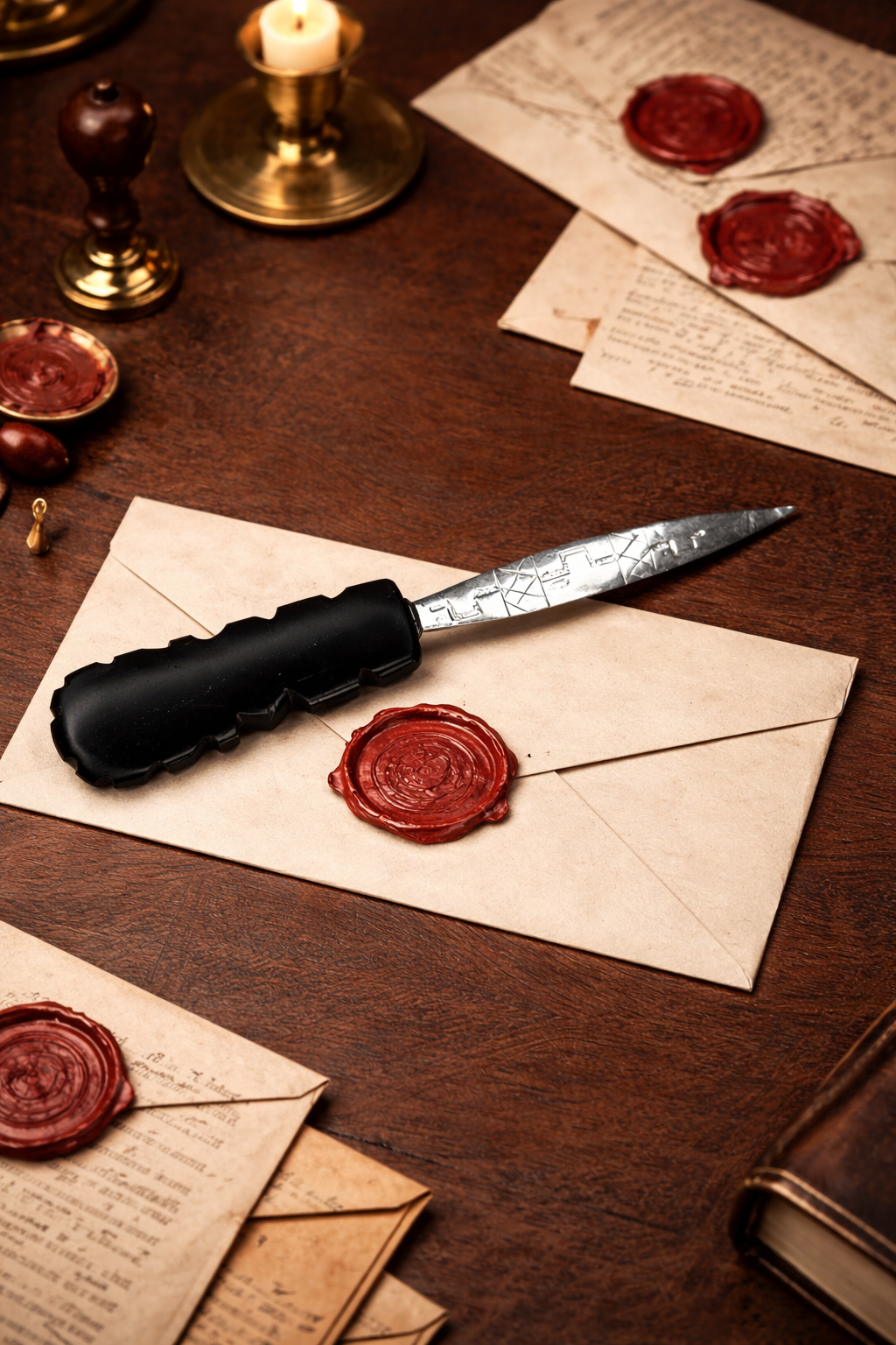 Sterling Silver Letter Opener with Carved Black Onyx Handle